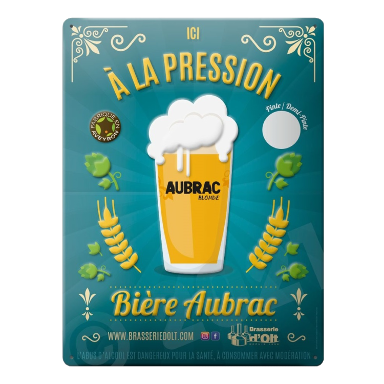 Plaque décorative  métal  "Bière Aubrac" - bières aveyronnaises