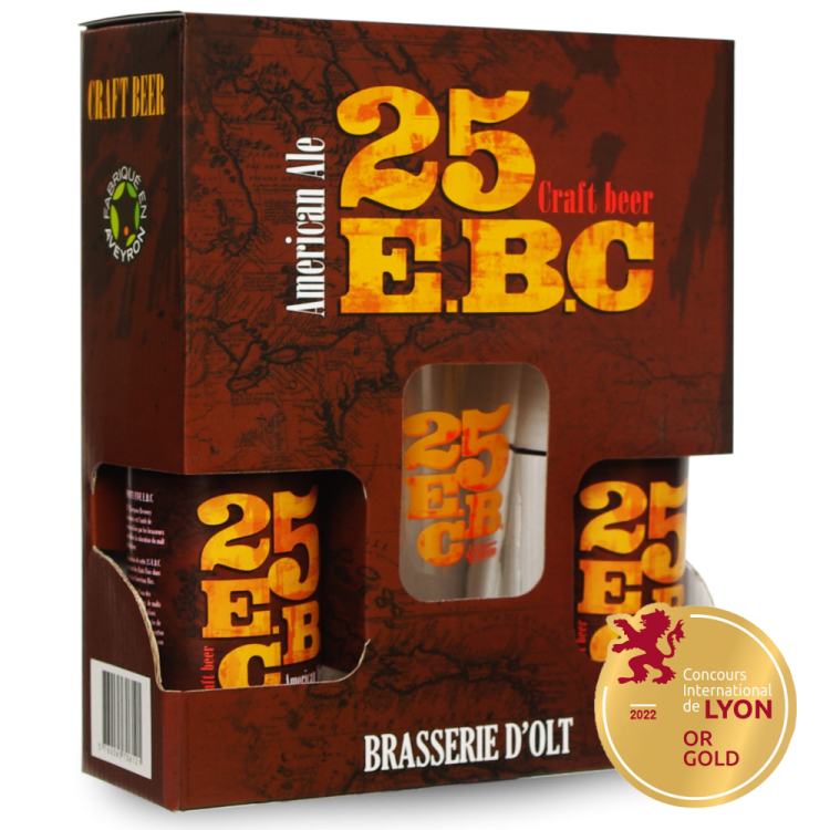 Coffret 2 bières 25 EBC 33cl + 1 verre 25 EBC Découvrez les associations d’arômes surprenantes de cette bière au goût un